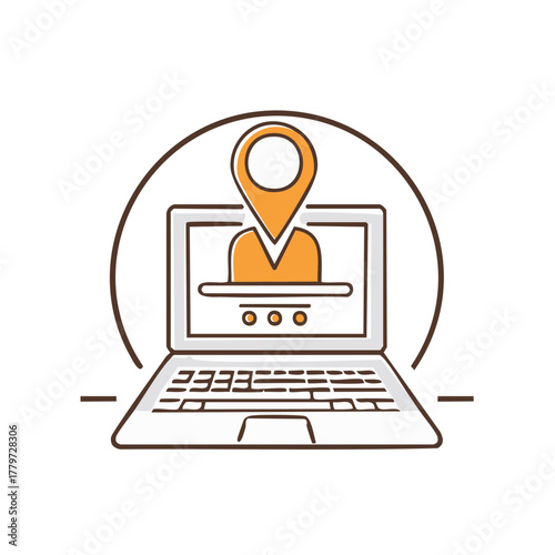Laptop Displaying Location Pin Marker for Digital Maps and Navigation Applications
