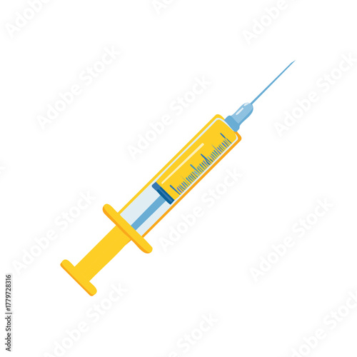 Cartoon Injection Syringe Illustration Medical Instrument Filled with Vaccine Medication Treatment Vaccination Flu Shot Protection Healthcare Immunization