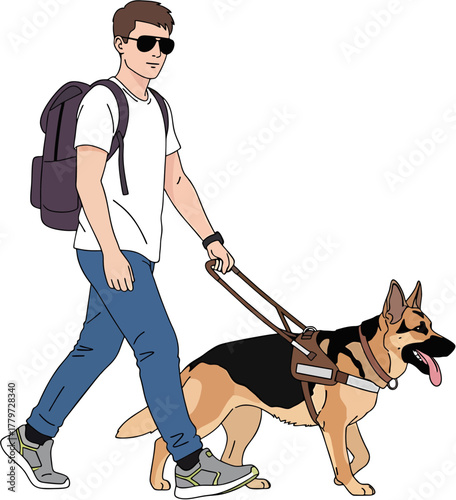 Person walking outside usBlind person walking outside using a guide doging ...