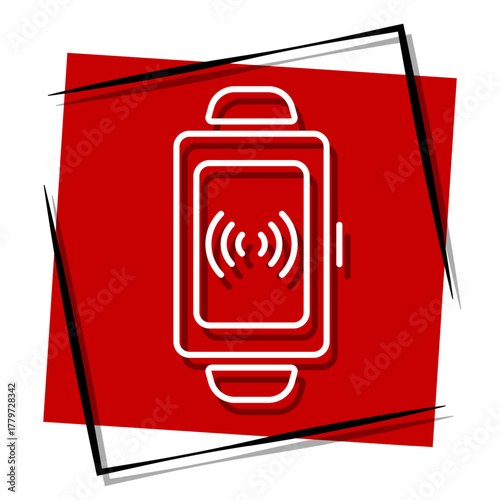 smart watch, red banner in a frame. Vector illustration on a white background.
