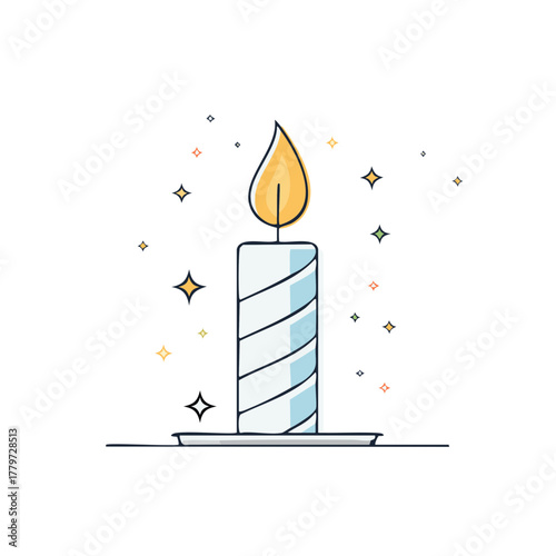 Stylized burning candle and stars illustration for birthdays or holiday events