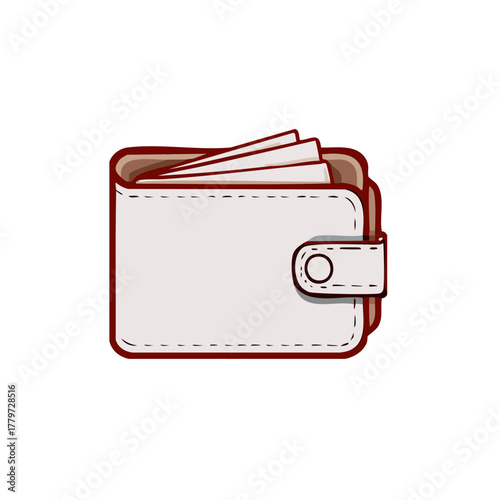 Simple cartoon illustration of a closed beige wallet with paper money peeking out