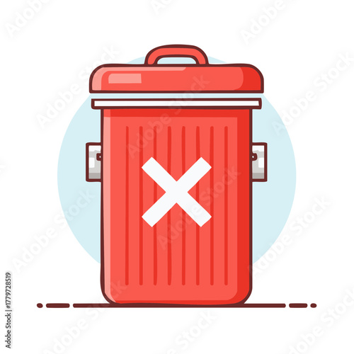 Red Delete Icon Trash Can Vector Illustration Garbage Bin with X Mark Symbol