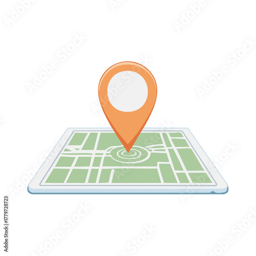 Orange location pin icon marking a spot on a stylized green map showing city streets