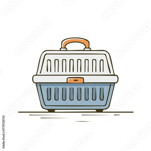 Illustration of a Pet Carrier, Animal Transport Box, Portable Kennel for Dog or Cat, Front View