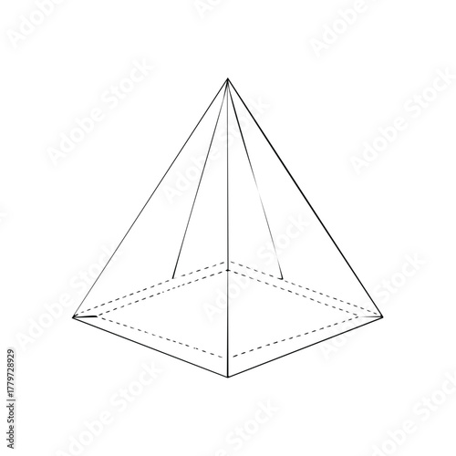 Simple geometric square pyramid outline drawing showing 3D shape and hidden edges