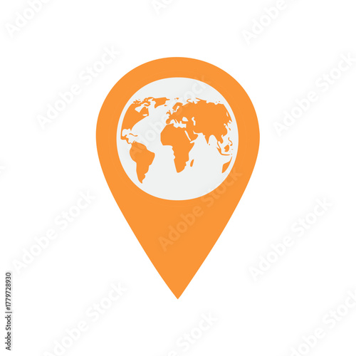 Location marker with world map, worldwide destination, travel icon