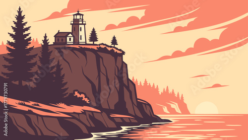 Minimalist Marquette lakeshore cliffs and sunset tone
