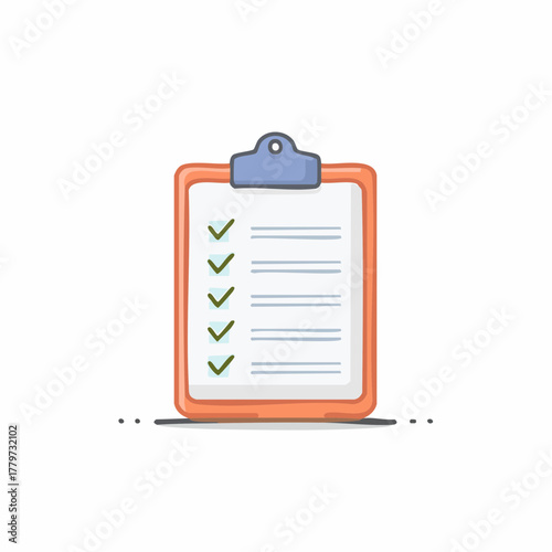 Clipboard with Checklist Green Checkmarks and Lines Cartoon Illustration