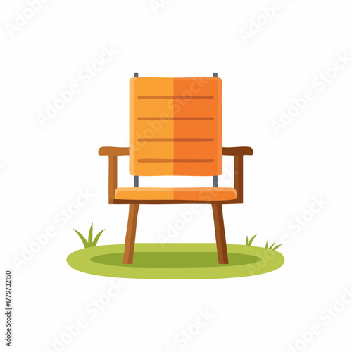 Comfortable Lawn Chair on Green Patch, Isolated, Outdoor Seating Illustration
