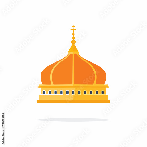 Golden orange dome of an Islamic mosque, religious building architecture vector icon