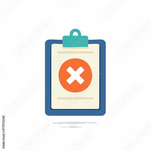 Clipboard icon with a document showing a cross mark symbol for failure rejection or error