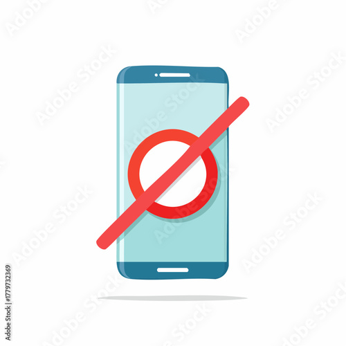 Mobile phone with prohibition symbol and red slash no cell phone allowed icon