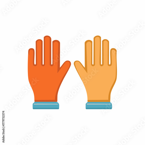 Pair of colorful protective gloves with fingers spread open and cuffs