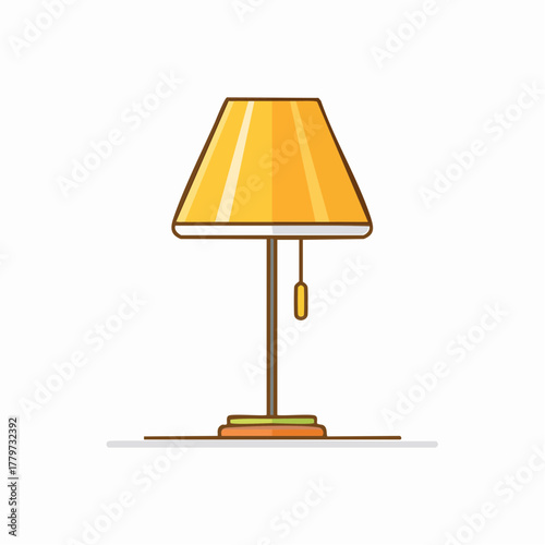 Modern Table Lamp Flat Design Icon with Yellow Shade and Simple Lines