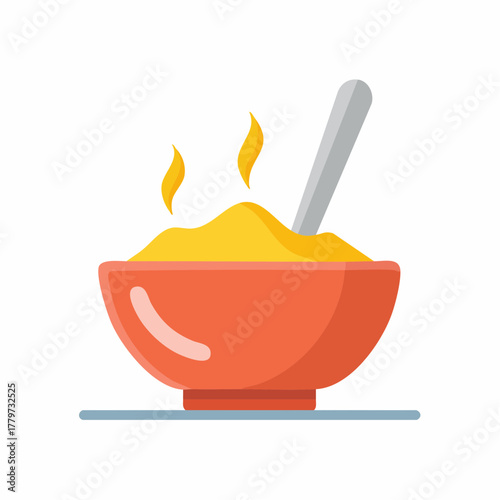 Hot Oatmeal Bowl With Spoon and Steam
