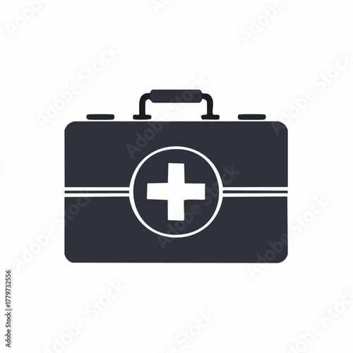 Minimalist medical first aid kit icon with a plus cross symbol for emergencies