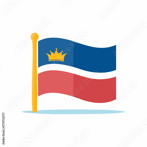 Liechtenstein national flag with golden crown waving on a flagpole vector illustration