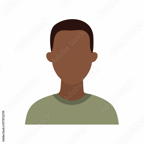 Illustration of a Dark Skinned Male Character With No Face, in Green T-Shirt