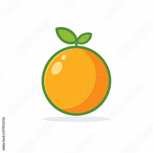 Stylized Orange Fruit with Green Stem Leaves Icon Bright Design Element