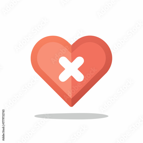 Heart icon with an X symbol, symbolizing rejection, cancellation, or disapproval, vector illustration