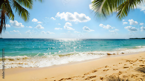 Fototapeta Naklejka Na Ścianę i Meble -  tropical beach with palm trees