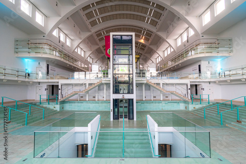 The Cité Miroir, a cultural center located in Liège, Belgium. The building formerly housed the thermal baths and public baths of La Sauvenière.