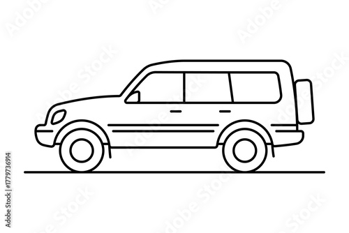 SUV icon. Black outline linear silhouette. Editable strokes. Side view. Vector simple flat graphic illustration. Isolated object on a white background.