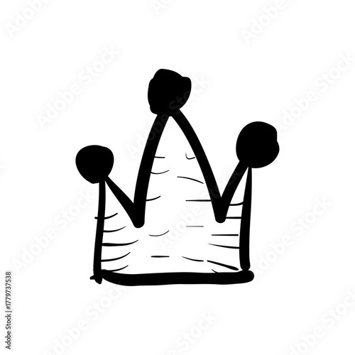 A simple black and white hand-drawn sketch of a crown symbolizing royalty, leadership, and achievement