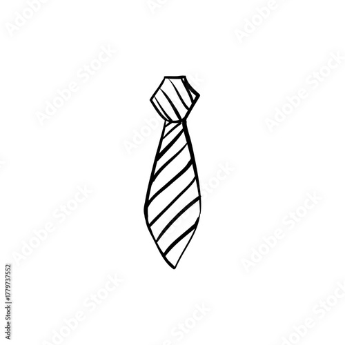 Hand-drawn sketch of a classic striped necktie, a symbol of formal wear and professional attire, isolated on a white background