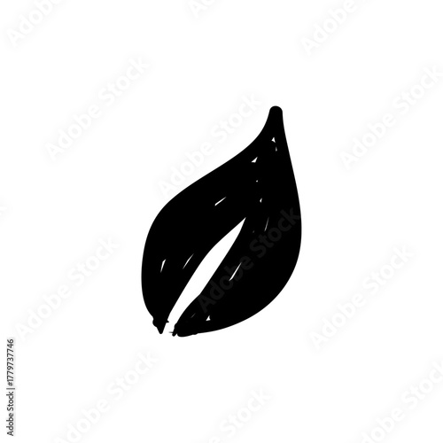 Simple Black and White Icon of a Leaf Symbolizing Nature and Growth, Eco-Friendly Concept