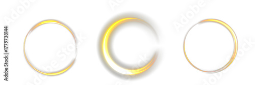 Canvas Print Glowing golden curved light ring, abstract luminous energy arc with smooth motion blur on transparent background