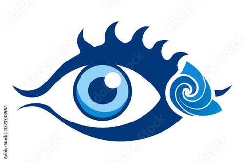 a surreal eye formed from ocean waves and seashell