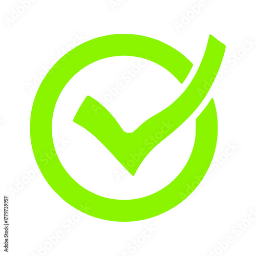 A bright green checkmark inside a circle, symbolizing completion, success, and approval in a clean, minimalist design