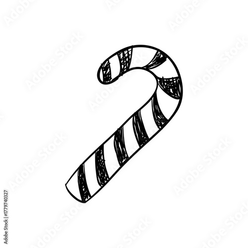 Hand-drawn Candy Cane Illustration A Simple, Whimsical Symbol of the Holiday Season
