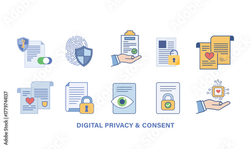 Icon Set Representing Digital Privacy and User Consent