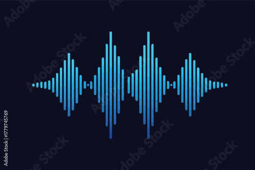 Abstract Blue Sound Waveform | Symmetrical Audio Signal Visualization on Dark Background