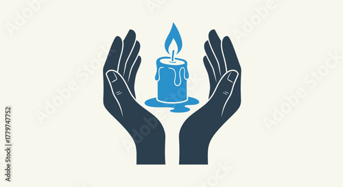 Hands gently cradling a glowing blue candle symbol of protection