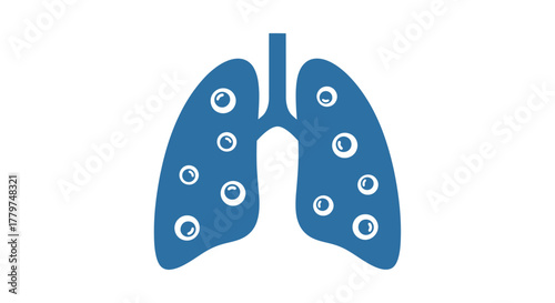 Simple blue illustration of human lungs with alveoli shown in white