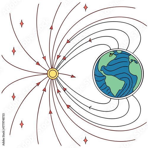 Dynamic diagram of solar wind plasma diffusing towards Earth's magnetosphere, illustrating the planet's vital cosmic shielding process