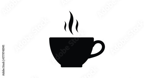 A simple black silhouette depicting a hot beverage in a cup