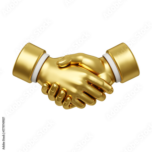 Golden handshake symbol of agreement and partnership isolated on transparent background