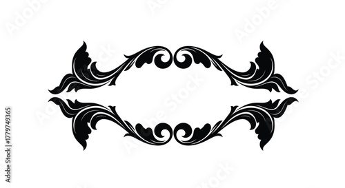 Elegant black floral frame design with swirling ornamental details and curves