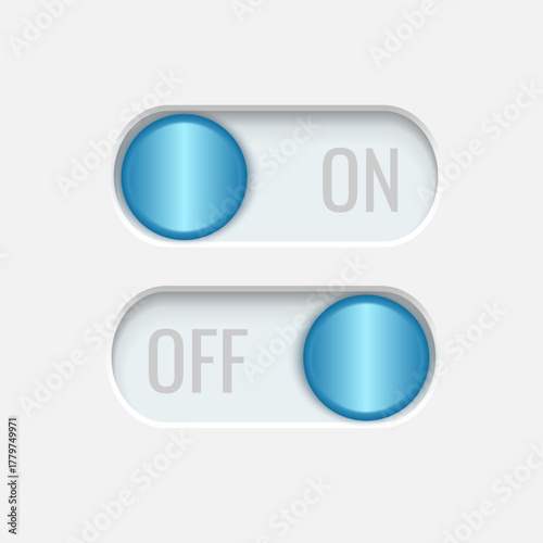 Minimal blue on-off toggle vector illustration