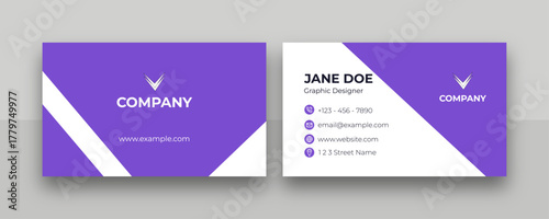 Simple Modern Corporate Card Design. Purple Clean Layout Visiting Card. Modern Business Card Template
