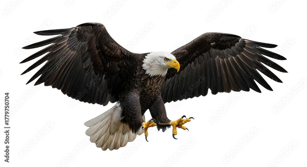 Fototapeta premium Bald Eagle Flying with Wings Spread – Transparent PNG
