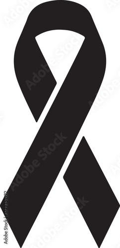 Black Ribbon Symbol of Mourning or Awareness ribbon on transparent background