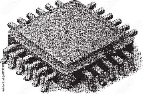 Halftone CPU Chip Illustration