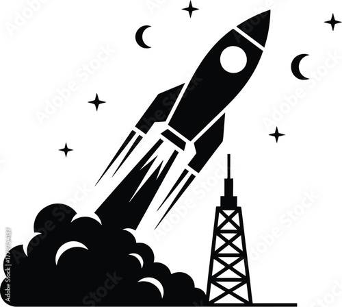 Rocket silhouette vector launching into space