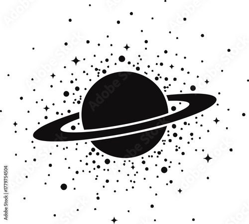 Planet silhouette vector with visible ring system